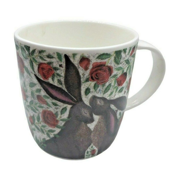 Roy Kirkham Mug Bunny Couple Rabbit Easter Roses Romantic Fine Bone China Shabby - Picture 1 of 6